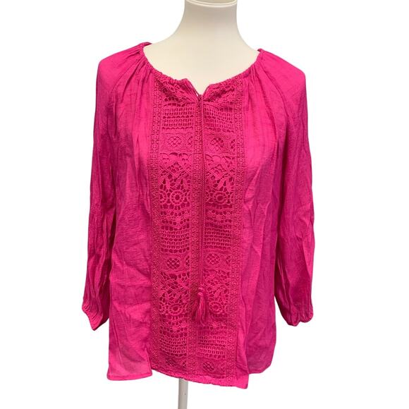 New Zac & Rachel Womens Small Raspberry Rose Crochet Front Long Sleeve Blouse - Picture 1 of 7